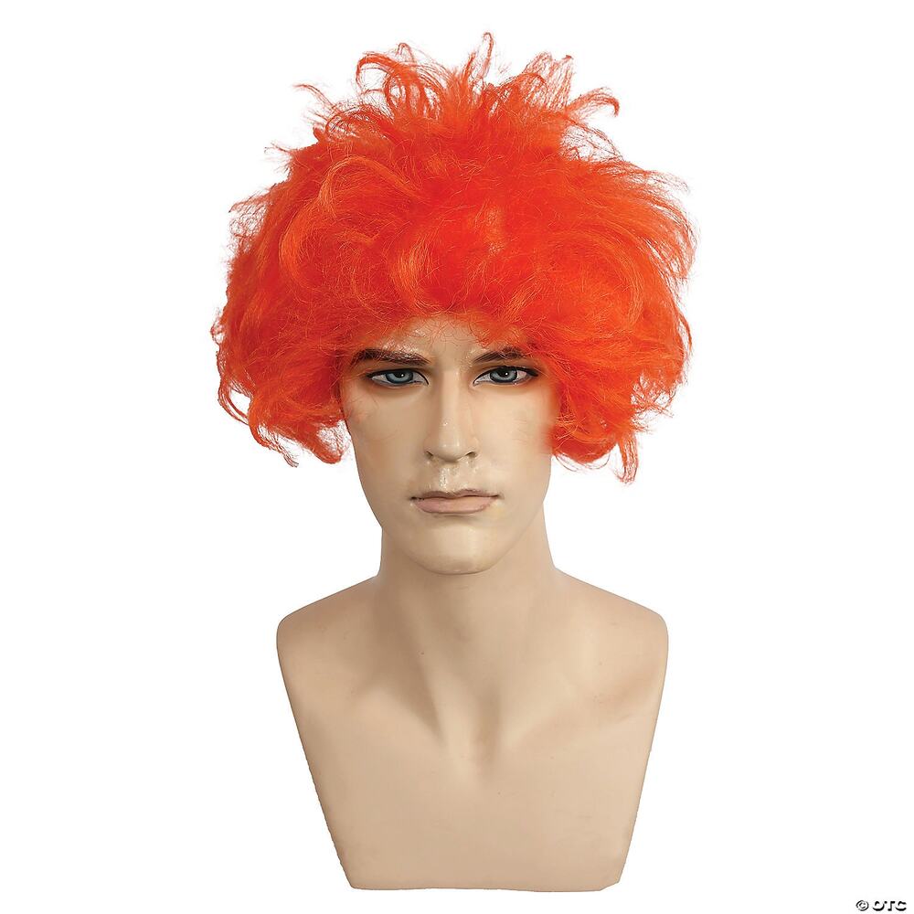 ADULT CARPET BUG CLOWN ORANGE CURLY SPIKE WIG COSTUME ACCESSORY DRESS